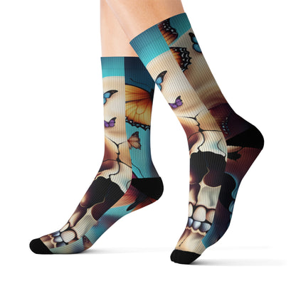 Skull with Butterflies Socks - Chill Core Clothing